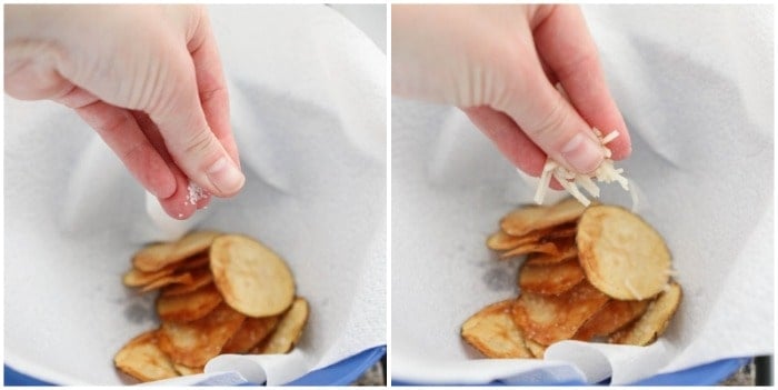 Topping Homemade Parmesan Potato Chips with Parmesan