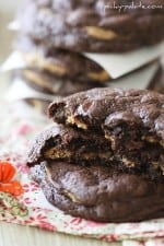 Close-up Image of Chocolate Fudge Peanut Butter Cookie Stuffed Cookies