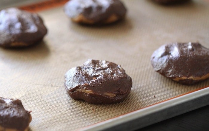 Image of Chocolate Fudge Peanut Butter Cookie Stuffed Cookies Cookie Dough Pieces