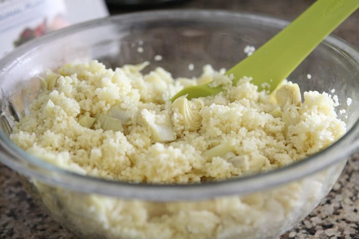 Image of Couscous and Artichoke Hearts in a Salad Bowl