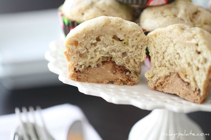 Close-up Image of Peanut Butter Truffle Banana Bread Muffins 
