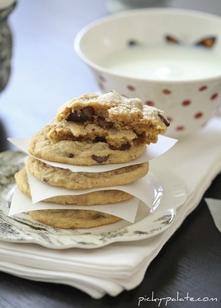 Image of Peanut Butter Truffle Chocolate Chip Cookies, Stacked