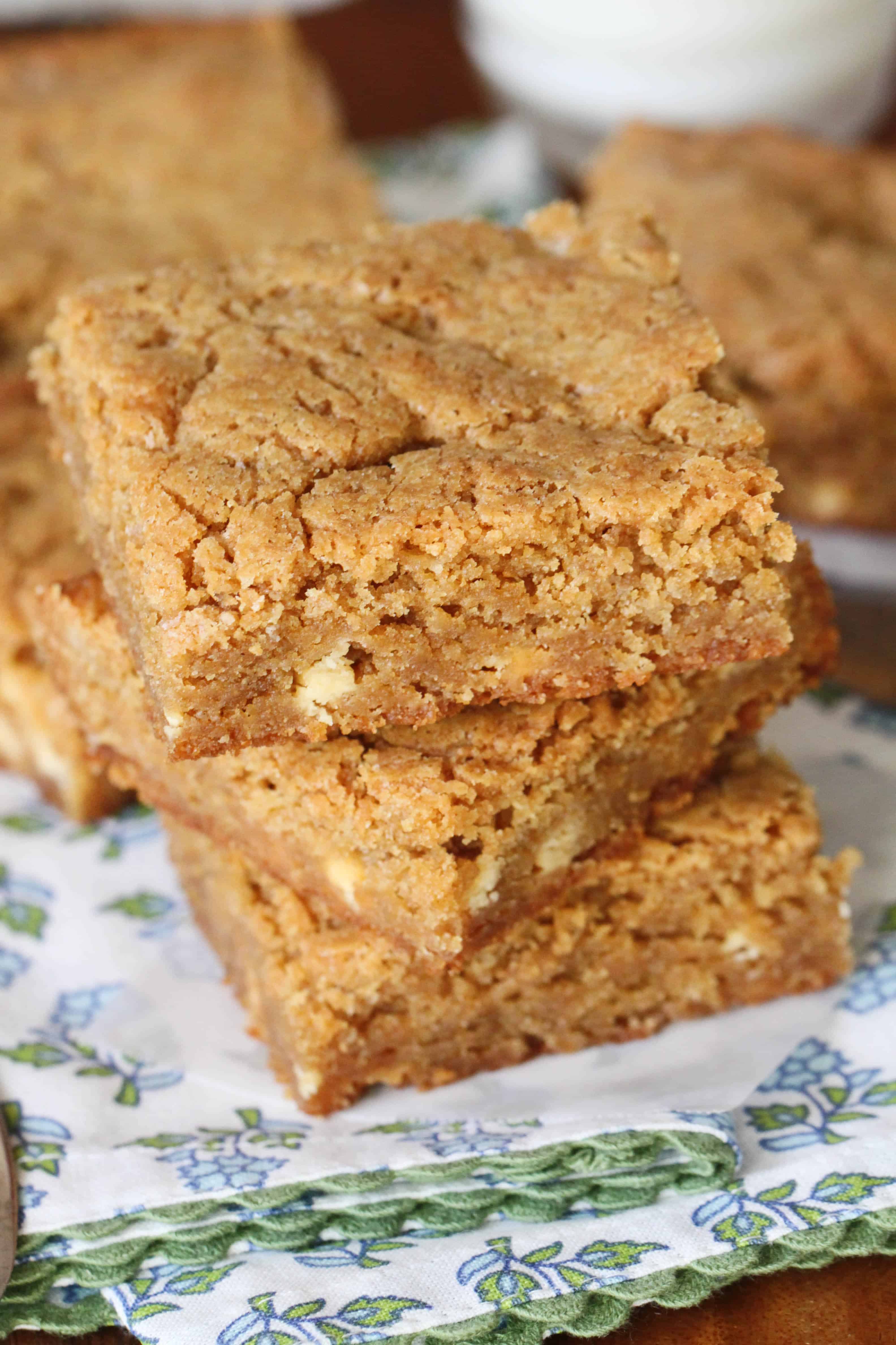 Image of a Stack of White Chocolate Biscoff Blondies