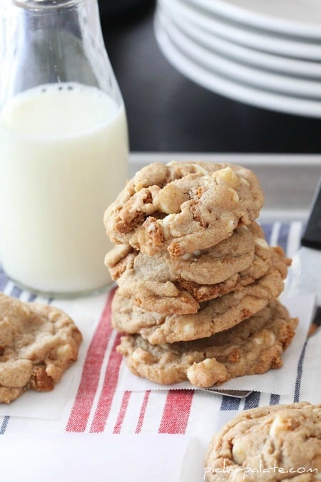Image of a Stack of Biscoff Crunch White Chocolate Chip Cookies