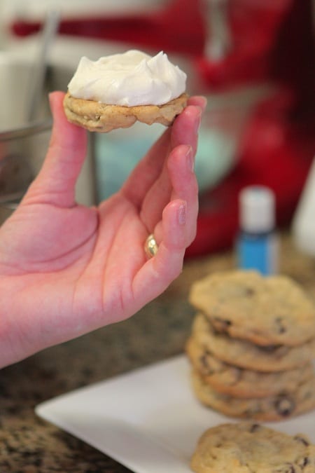 Image of a Chocolate Chip Oatmeal Cookie with Vanilla Frosting