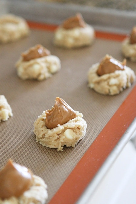 Image of White Chocolate Chip Cookie Dough Topped with Biscoff Spread