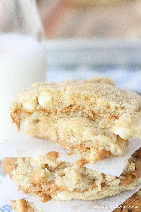 Image of Biscoff Stuffed White Chocolate Chip Cookies, Stacked