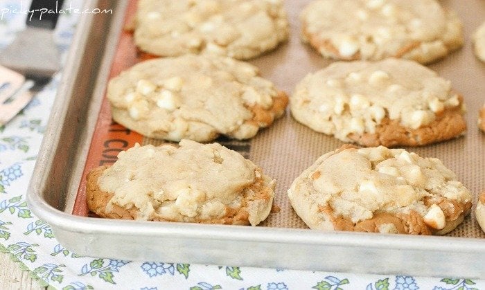 Image of Biscoff Stuffed White Chocolate Chip Cookies Fresh From the Oven