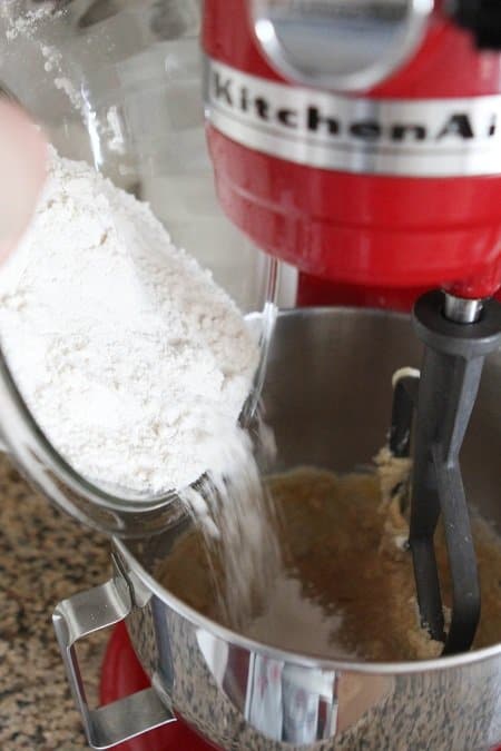 Image of Dry Ingredients Being Added to Cookie Dough