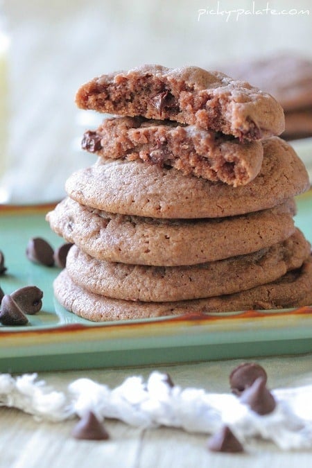 Image of Brownie Batter Chocolate Chip Cookies, Stacked