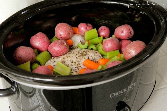 Slow Cooker Chicken & Veggies for Baby + A Blogiversary - Perry's Plate