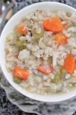 Image of Hearty Chicken Barley Soup with Vegetables in a Bowl