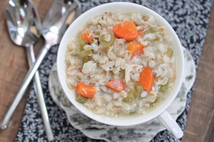 Image of Hearty Chicken Barley Soup with Vegetables in a Bowl