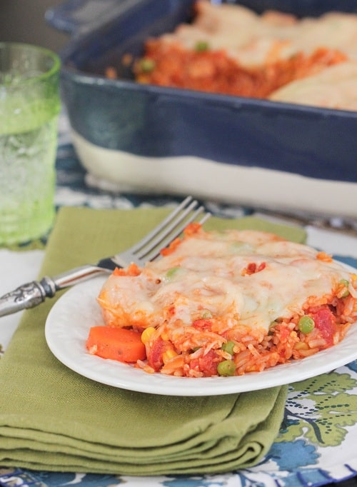 Swiss N' Chicken Vegetable Marinara Rice Bake - Picky Palate