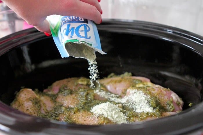 Pesto Ranch Crock Pot Chicken Thighs