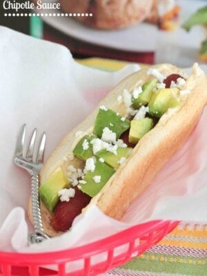 image of an Avocado Hot Dog with Creamy Chipotle Sauce