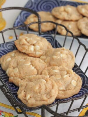 white chocolate chip cookies in serving basket