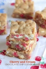 Cherry and Cream Chocolate Chip Cookie Bars by Picky Palate