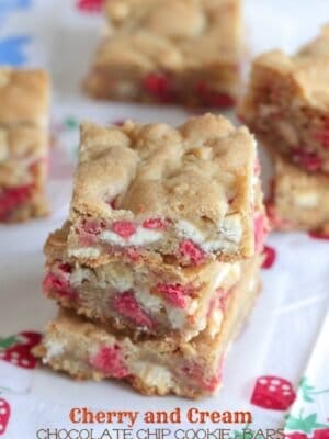 Cherry and Cream Chocolate Chip Cookie Bars by Picky Palate