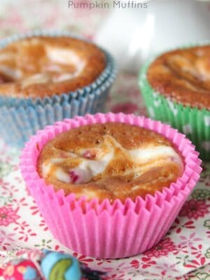 Raspberry and Cream Swirled Pumpkin Muffins by Picky Palate