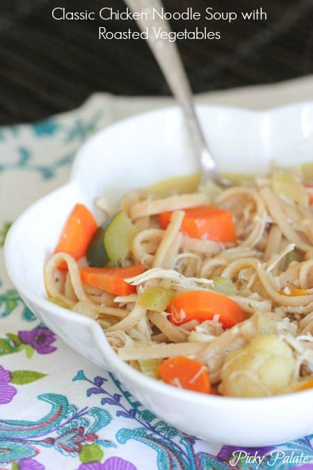 Classic Chicken Noodle Soup with Roasted Vegetables t