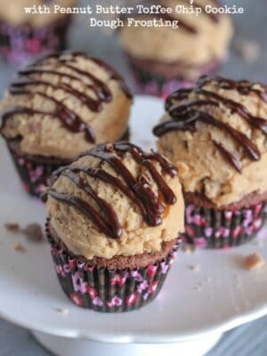 Homemade Chocolate Cupcakes with Peanut Butter Toffee Chip Cookie Dough Frosting by Picky Palate