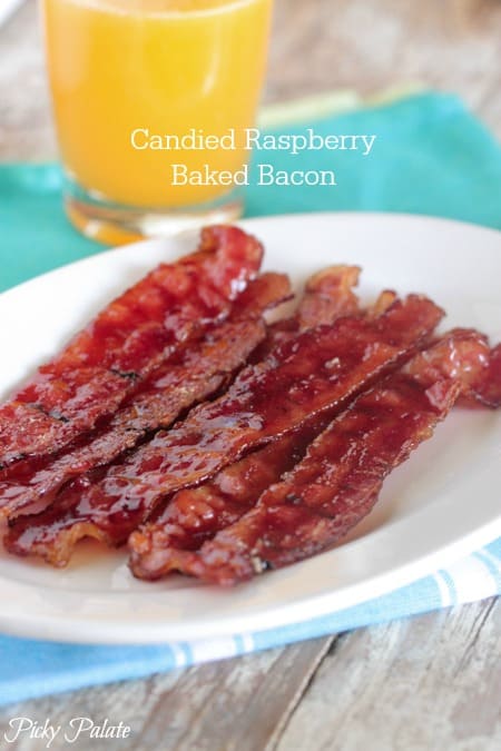 Tocino al horno con frambuesa confitada