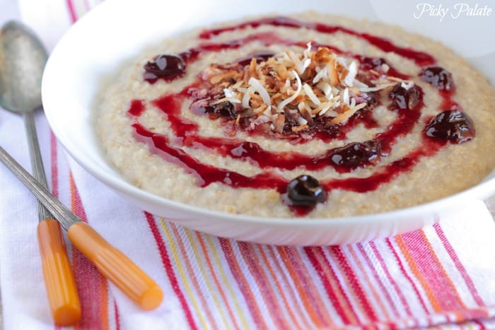 Cherry Macaroon Oatmeal - Picky Palate - BEST Oatmeal Recipe!!