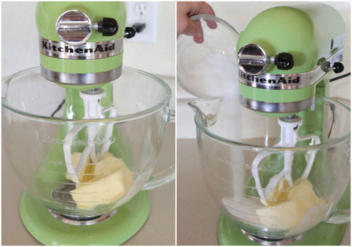 creaming butter and sugars in stand mixer