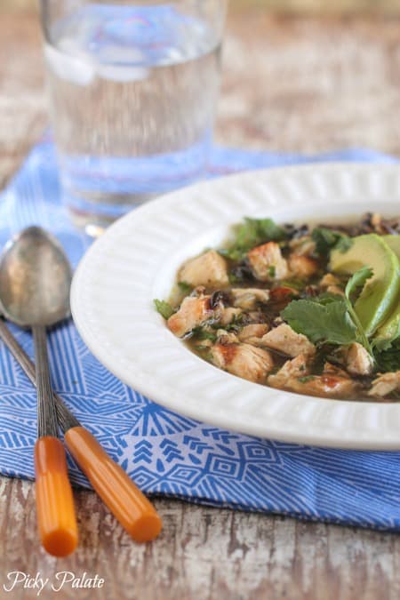 Salsa Verde Chicken and Wild Rice Soup