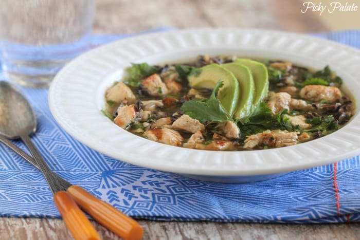 Salsa Verde Chicken and Wild Rice Soup