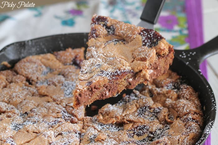 Peanut Butter and Jelly Skillet Cookie