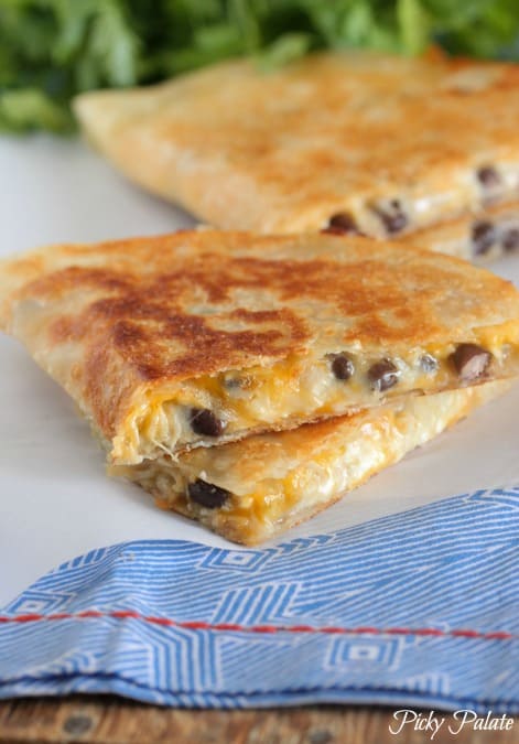 Salsa Verde Chicken and Black Bean 3 Cheese Quesadilla