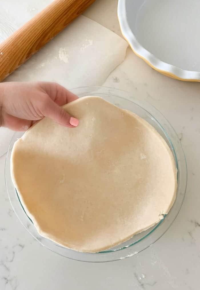 transfer dough to pie plate for pie crust recipe