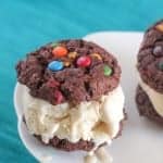Double Chocolate M and M Ice Cream Cookie Sandwiches