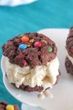 Double Chocolate M and M Ice Cream Cookie Sandwiches