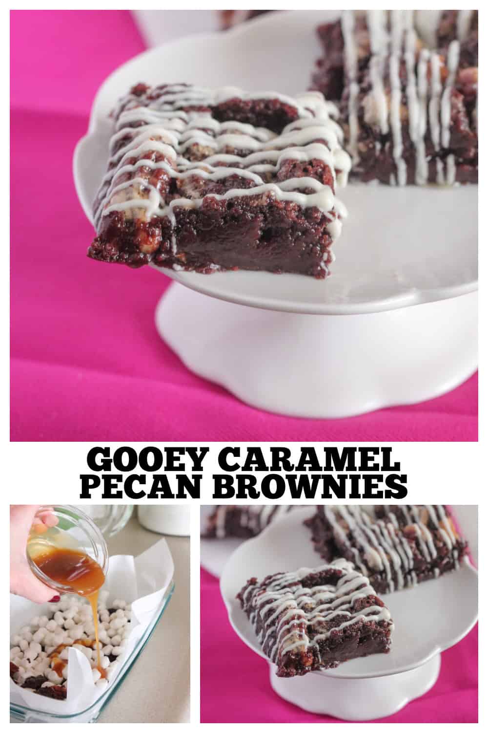 photo collage of of pecan brownies