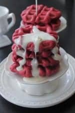 Cream Cheese Iced Red Velvet Waffle Rolls