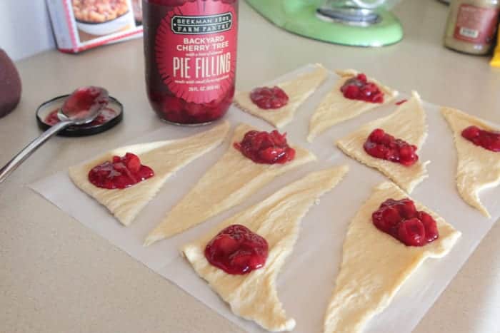 Crescent rolls with cherry pie filling