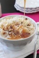 Banana Coconut Caramel Walnut Oatmeal in a bowl.