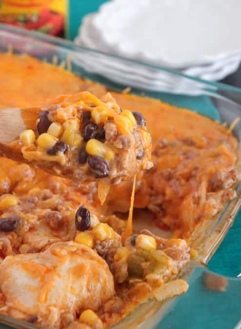 Cheesy Layered Beef Enchilada Bake - Picky Palate