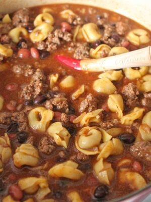 Ten Winter Favorite Recipes - chili tortellini in a pot.
