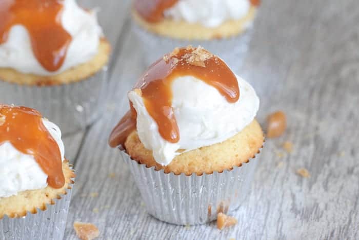 Caramel Cupcakes with Homemade Yellow Butter Cake