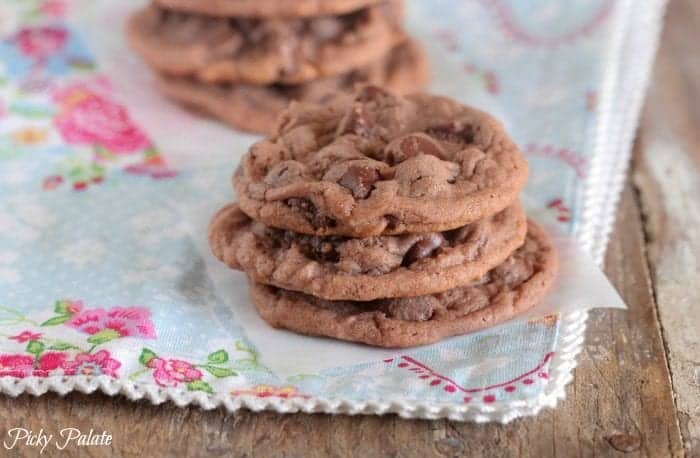 A Stack of Chocolate Malted Chocolate Chip Cookies