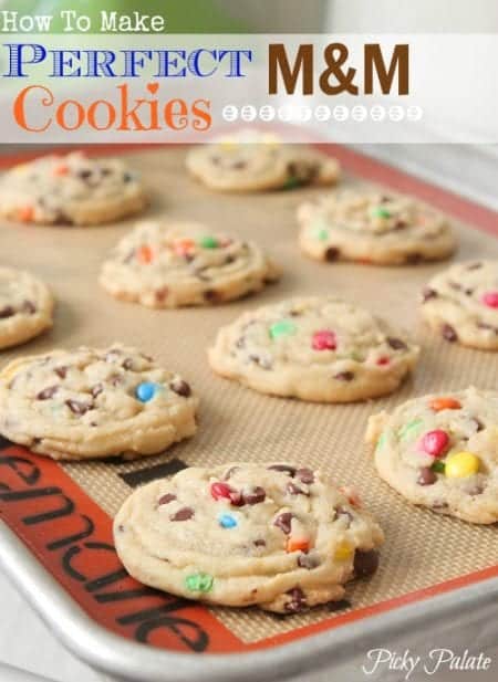 Perfect M&M Cookies on a Baking Sheet