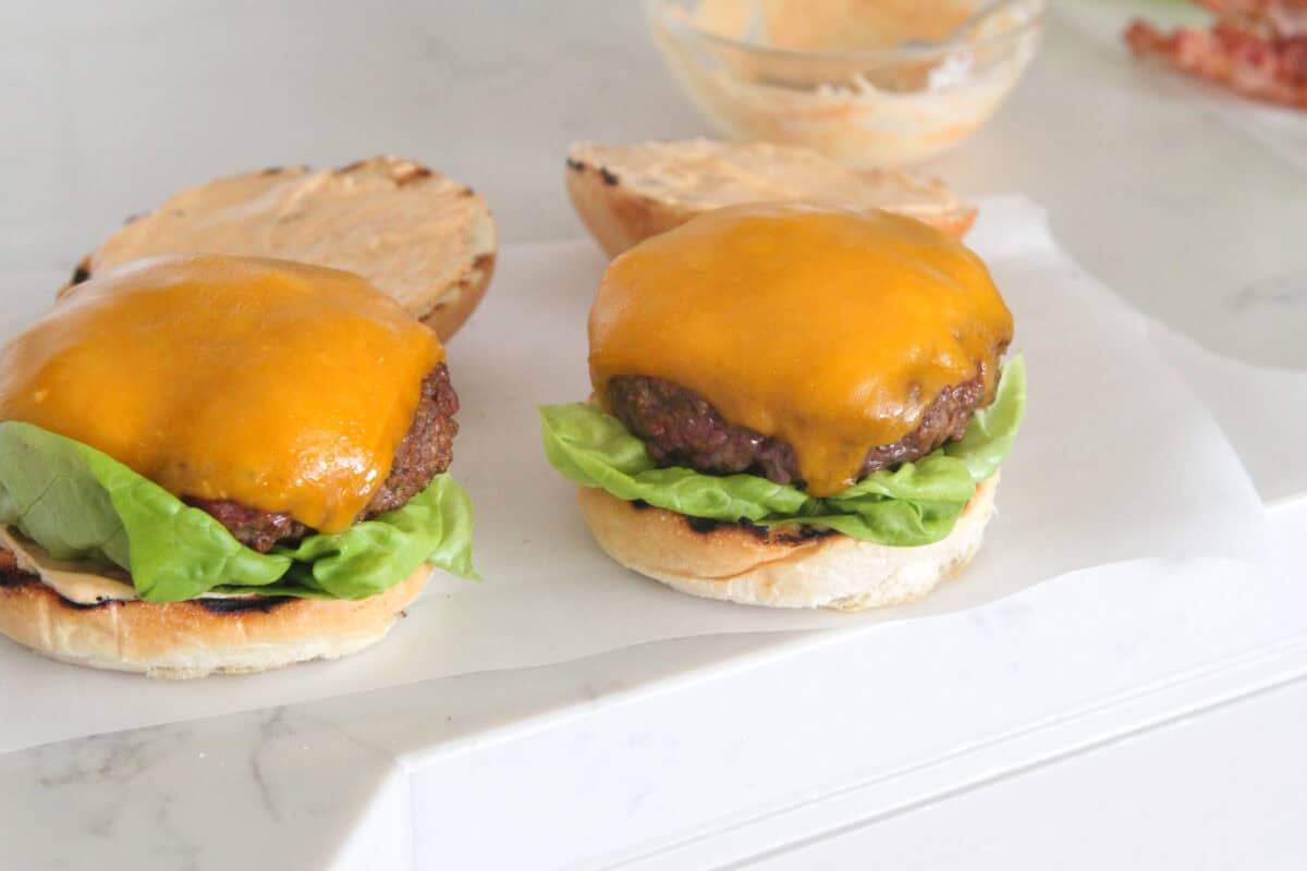 layering burgers on hamburger buns