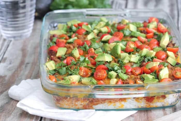 Cheesy Taco Chili Rice Bake