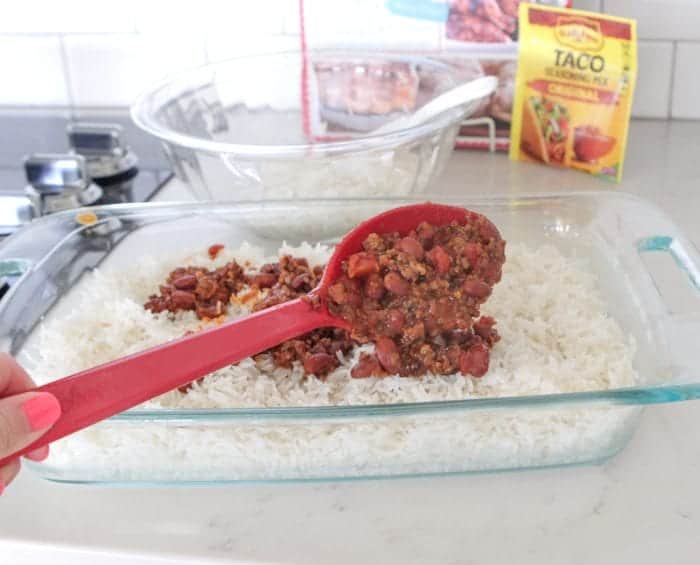 Cheesy Taco Chili Rice Bake