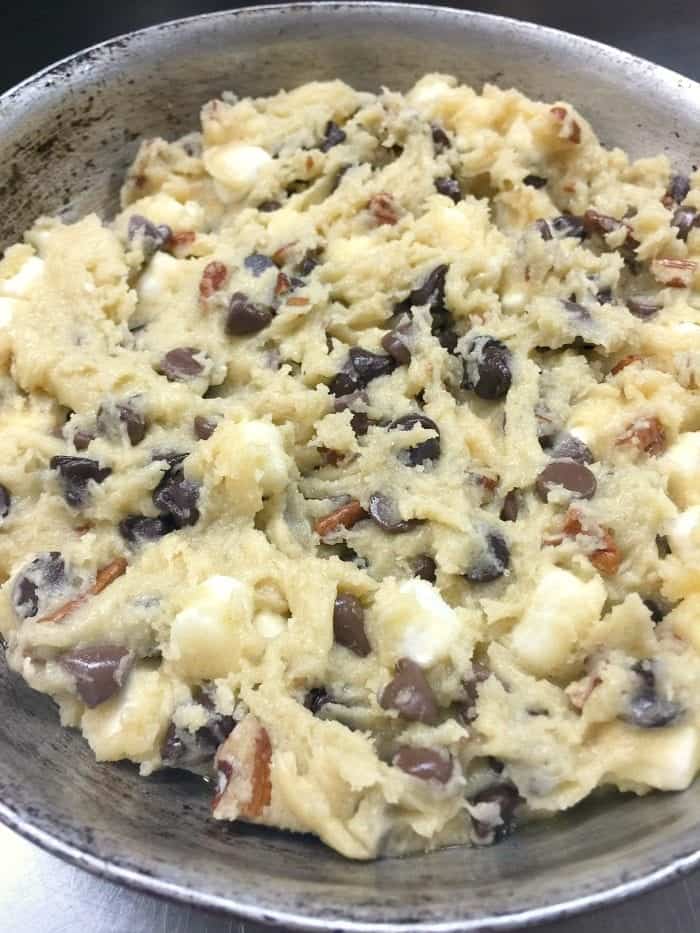 cookie dough pressed in skillet