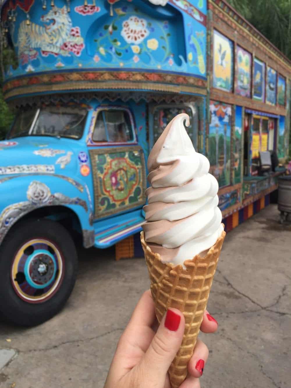 An Ice Cream Cone Filled with Vanilla and Chocolate Swirled Soft Serve